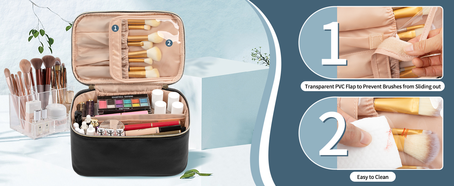 Косметичка для жінок, велика сумка для макіяжу, дорожня косметичка-вояж, косметична сумка для подорожей з ручкою та роздільниками, чорна
