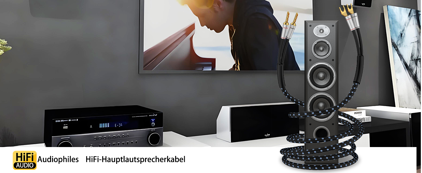 Акустичний кабель Tertullus Hi-Fi OFC попобіжний (посріблений) з банановими роз'ємами B-B, 2м, для домашнього кінотеатру та підсилювачів