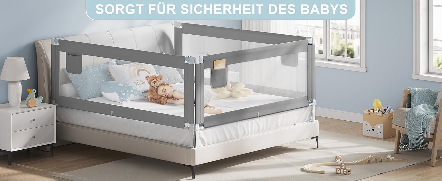 WOLTU Bed Rail, Bed Protection Rail for Children's Beds & Adult Beds, Retractable Child Bed Rail 180 cm, Fall Protection Height Adjustable 69-87 cm, Dark Grey 180cm Dark Grey
