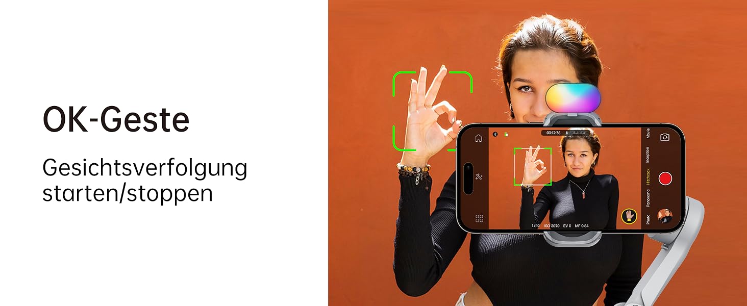 Стабілізатор для смартфона AOCHUAN 3-осьовий з RGB-підсвічуванням, для iPhone/Android, з функцією трекінгу обличчя, комплект Smart X Pro (Сірий)