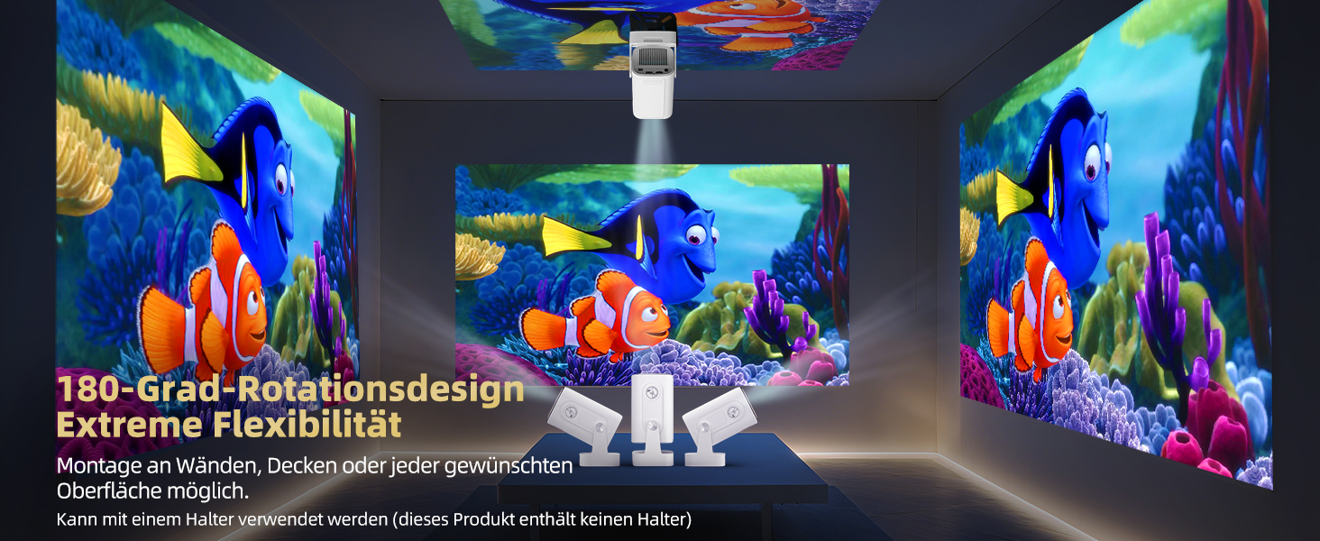 Beautiebeam Beamer: Міні проєктор Full HD 1080P/4K з автотрапецеїдною корекцією, Android 11, Bluetooth 5.0, WiFi 2.4/5G, 180° обертання для дому та на вулицю