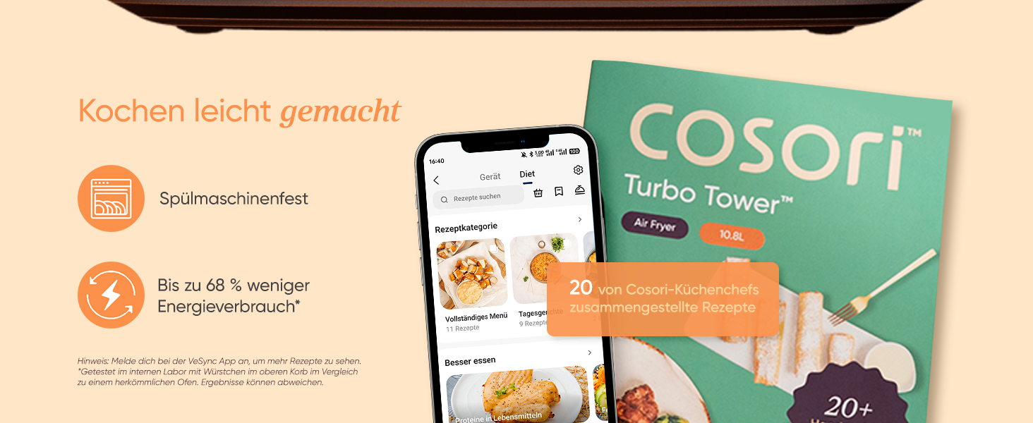 Фритюрниця повітряна COSORI Turbo Tower з 2 камерами, 10.8 л, TurboBlaze, з решіткою для гриля та книгою рецептів