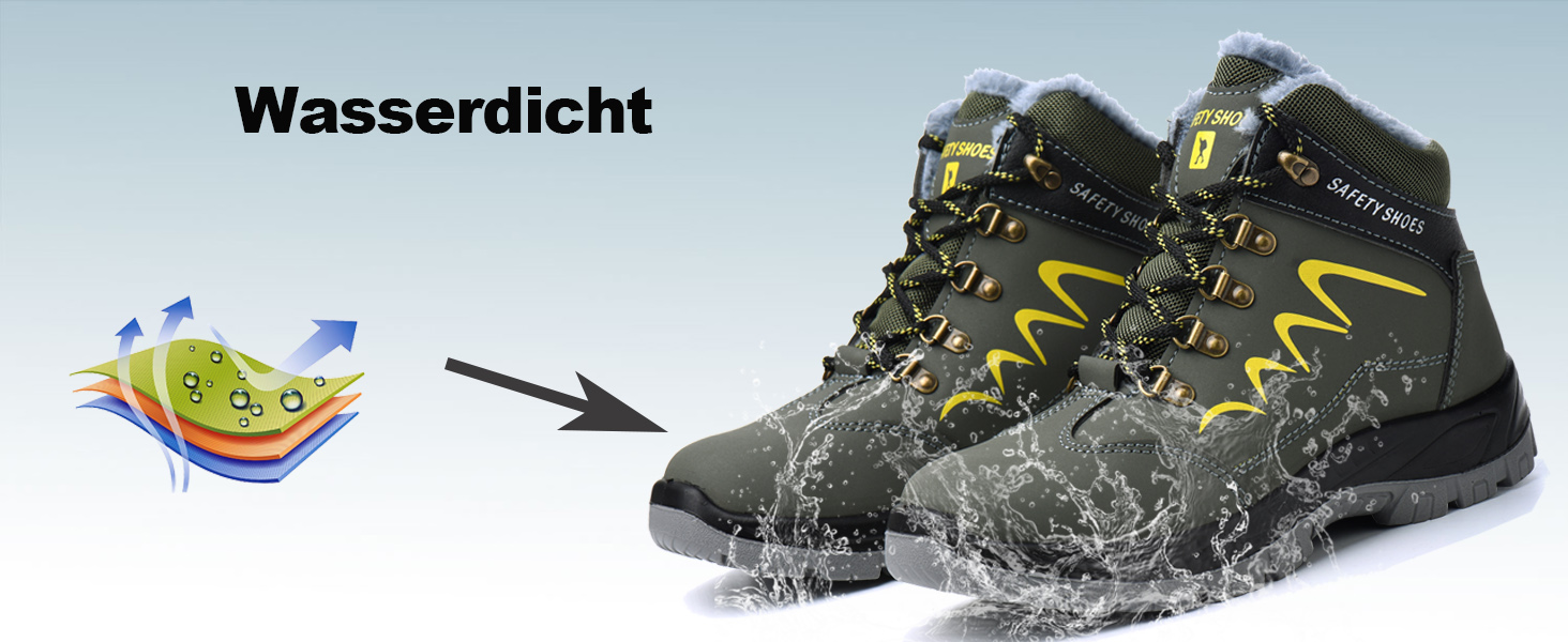 Зимові робочі черевики для чоловіків та жінок. Безпечні черевики S3 з металевим носком. Легкі, теплі, захисні черевики. Розміри 35-48 (36 EU). Колір: зелений