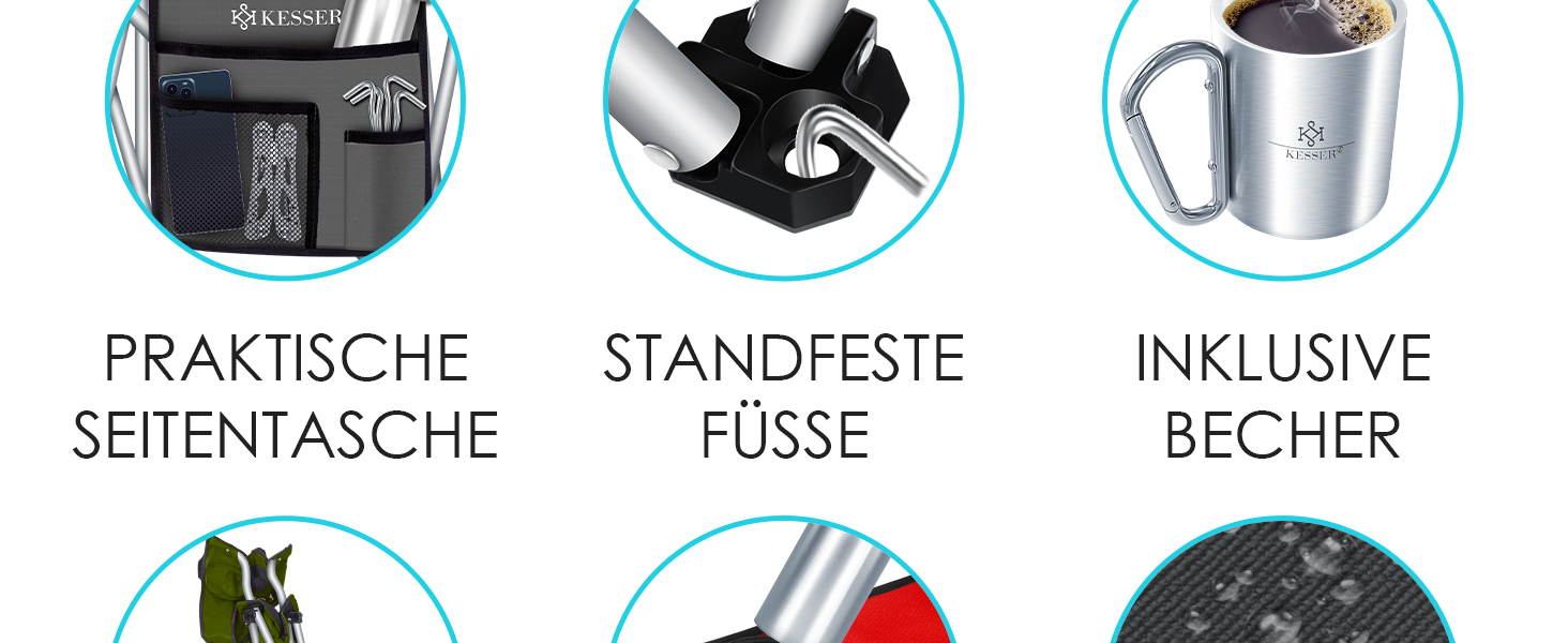 Крісло кемпінгове складне KESSER® до 150 кг, з підлокітниками, високою спинкою, сіре/чорне. З підсклянником та сумкою