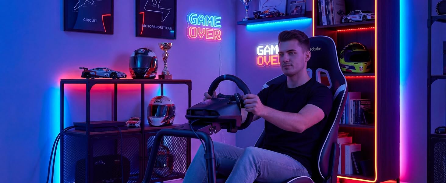 Ігровий симулятор Sim Racing Cockpit tectake® для Fanatec, Logitech, Thrustmaster, регульоване гоночне крісло GT-Style, сталевий каркас, до 120 кг, чорний