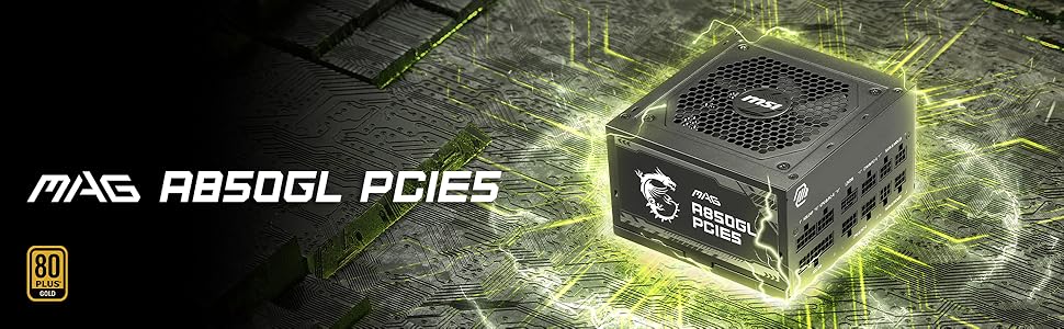 Блок живлення MSI MAG A850GL PCIE5 850W 80 Plus Gold, повністю модульний, ATX 3.0, підтримка PCIe 5.0, 120мм FDB вентилятор