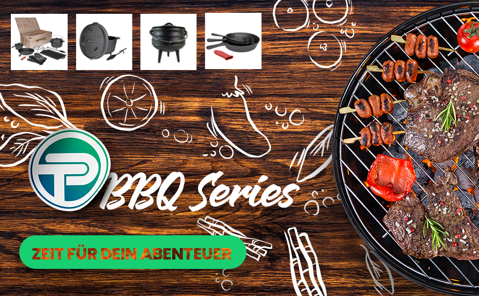 Набір чавунних сковорід TALK-POINT BBQ, 4 шт, круглі, Ø 20/25/30 см, з носиком та силіконовою ручкою, для духовки, гриля та всіх плит, індукція