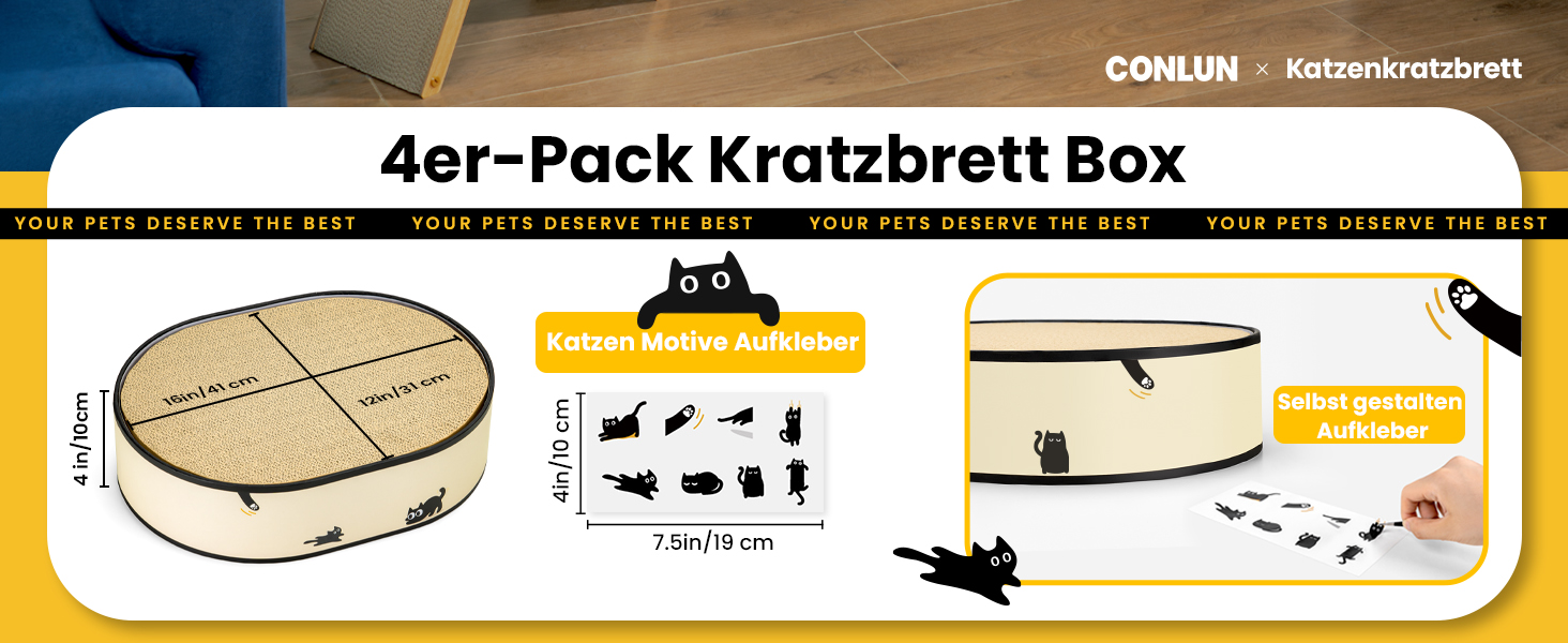 Котячий когтетоп з коробкою та 4 змінними когтеточками - великий комплекс з міцного гофрокартону, двосторонні когтеточки з наклейками DIY - лежанка для котів у квартирі, захист меблів. Великий котячий бокс + 4 когтедрови + наклейки
