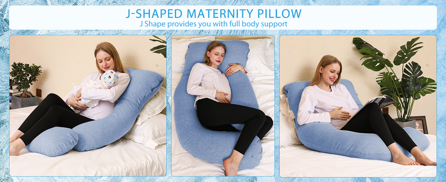 Подушка для вагітних Chilling Home J-подібної форми, подушка для тих, хто спить на боці, подушка для годування, велика подушка для підтримки, подушка для жінок та тих, хто спить на боці (Cooling Blue)