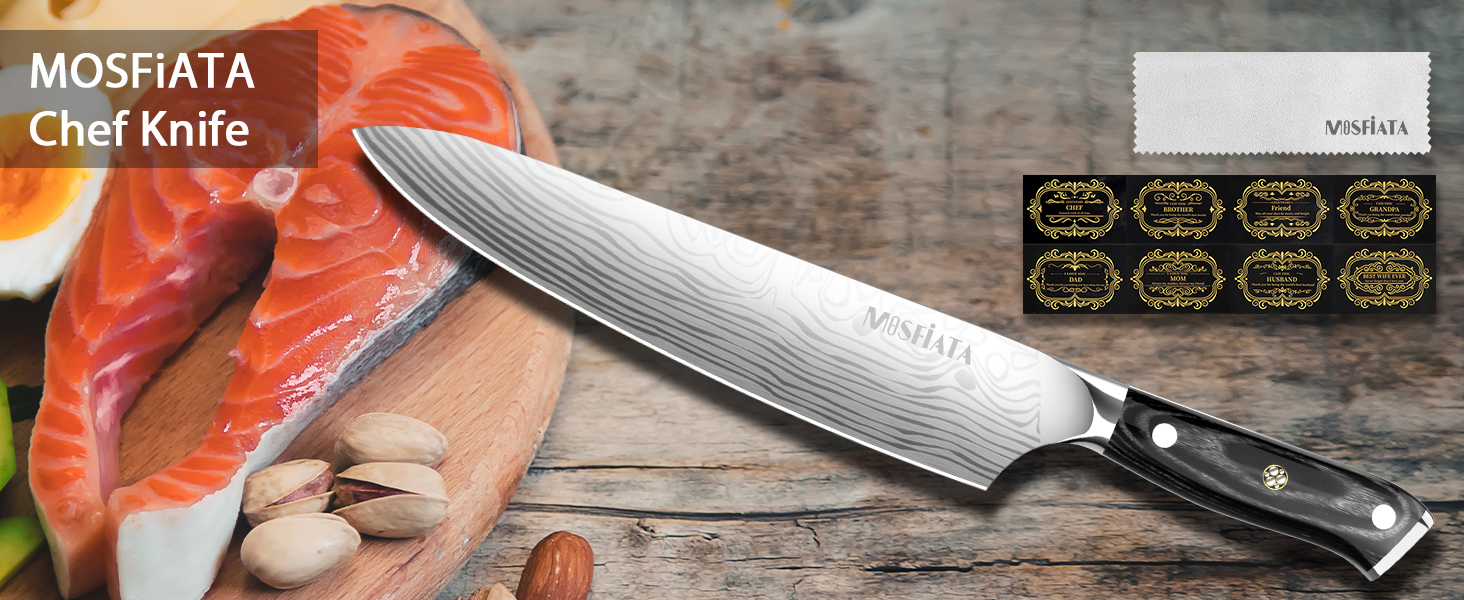 MOSFiATA Кухонний ніж 10 дюймів (25 см) - професійний ніж для м'яса з високоякісної сталі EN1.4116, ідеальний для шеф-кухарів, ніж для кухні, ніж кухаря, з подарунковою упаковкою