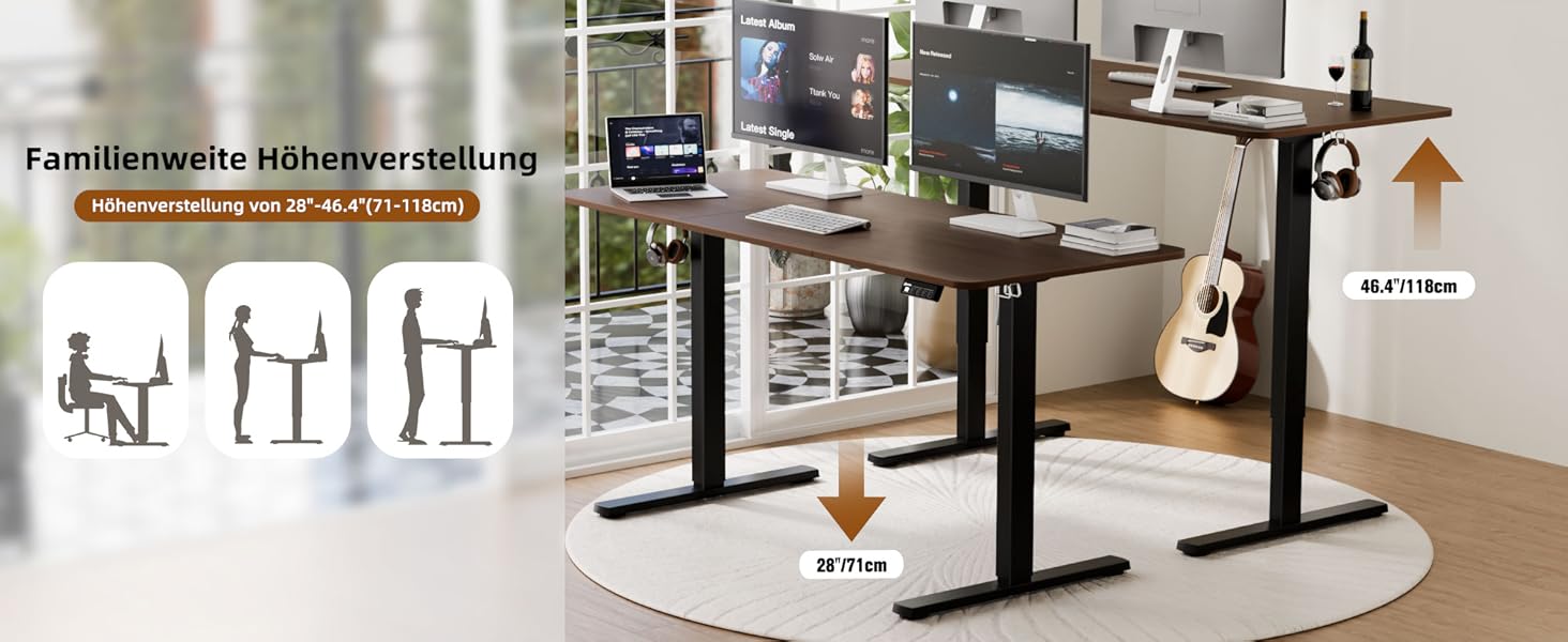 Ergonomaker Electric Height Adjustable Desk 80x60cm - Compact Standing Desk with 2-Section Tabletop, Adjustable Desk for Home Office (White Frame + Walnut Tabletop)