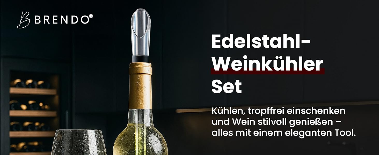 Охолоджувач для пляшок та шампанського Brendo Weinkühler з нержавіючої сталі (набір 2 шт.) | Охолоджувач для вина, шампанського, білого вина | Подарунковий набір для чоловіків та жінок