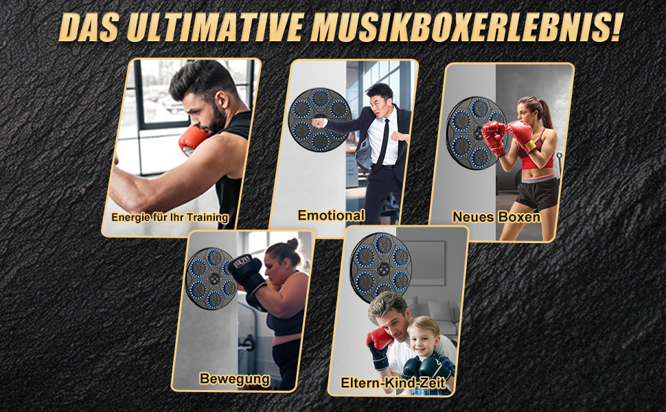 Music Boxing Machine - Home Fitness & Punching Bag with Music & Bluetooth | Includes Boxing Gloves | Ideal for Reflex Training, Kickboxing & Family Activities | Wall Mountable Black