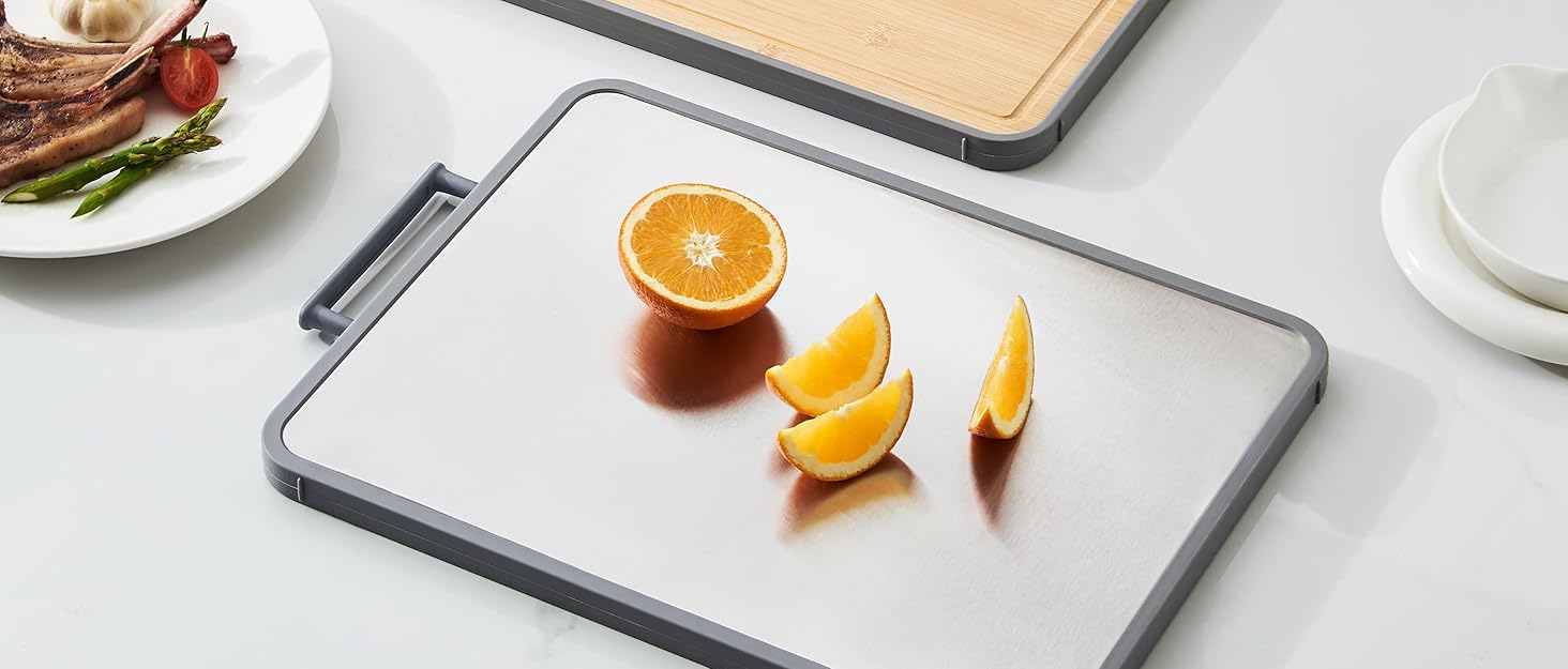 Дошка для нарізання Titan, двостороння, з чистого титану, кухонна, безпечна для продуктів харчування, з антипригарним покриттям, довговічна та легка у митті, 39 x 28 см