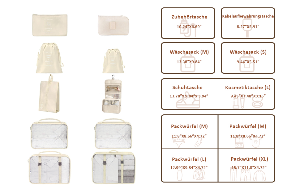 Органайзер для валізи 10 шт. Набір Packing Cubes для одягу, Travel Organizer, Набір кубиків-органайзерів для валізи, рюкзака, ручної поклажі (бежевий)