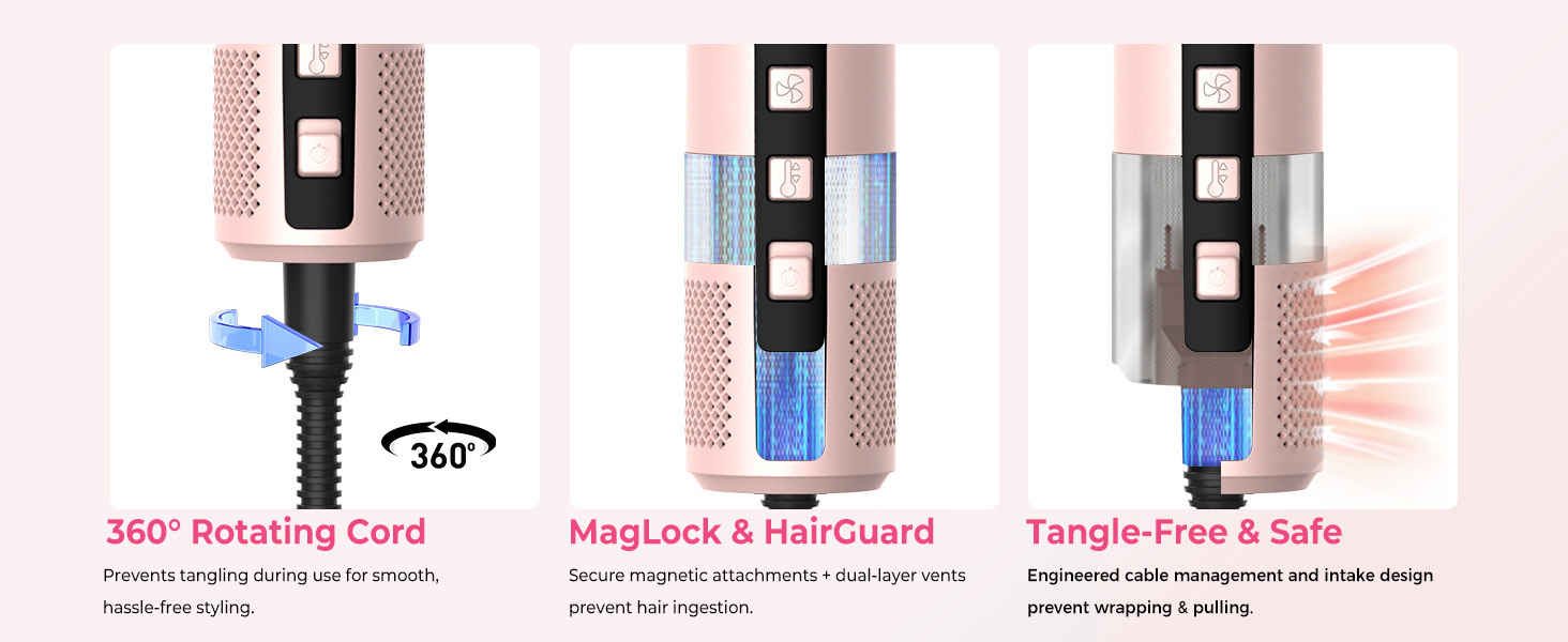 Pro Airbrush Air Styler 6 в 1: Фен-щітка, плойка, стайлер для волосся, 1000W (Червоний)