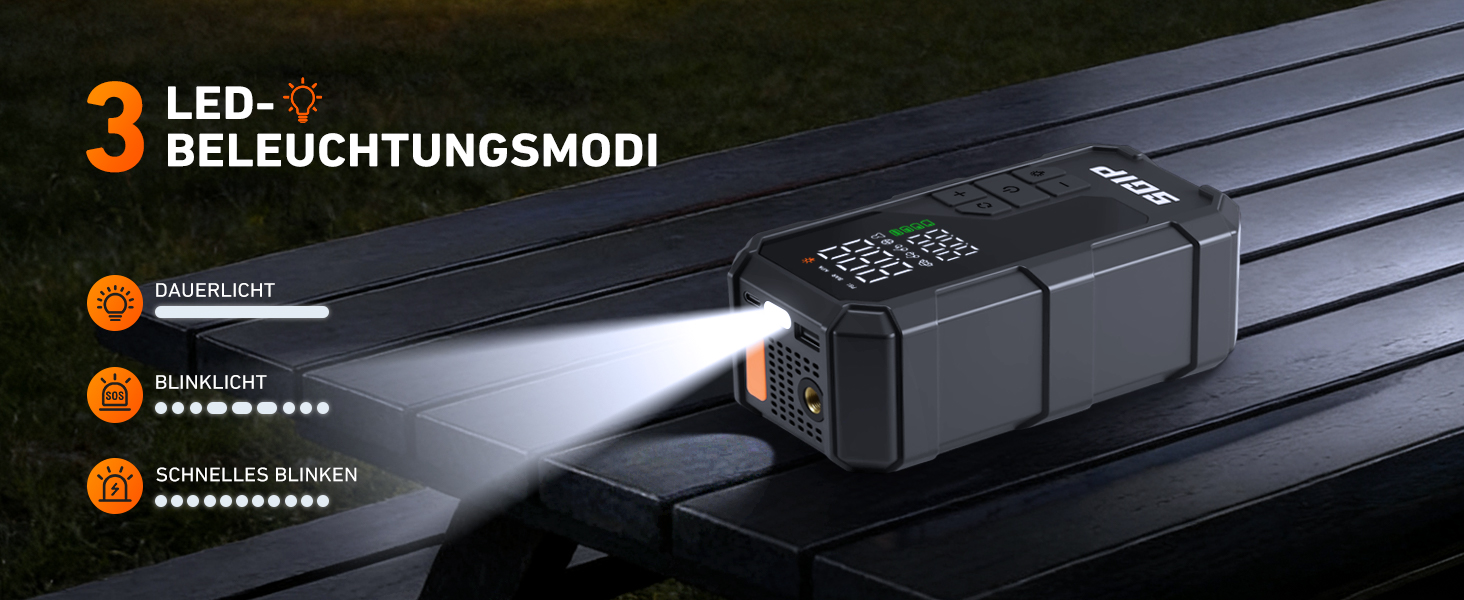 Пускозарядний пристрій для авто 7000A з компресором 150PSI, Powerbank 26800mAh для бензину (до 9л) та дизеля (до 8л), LED-ліхтар