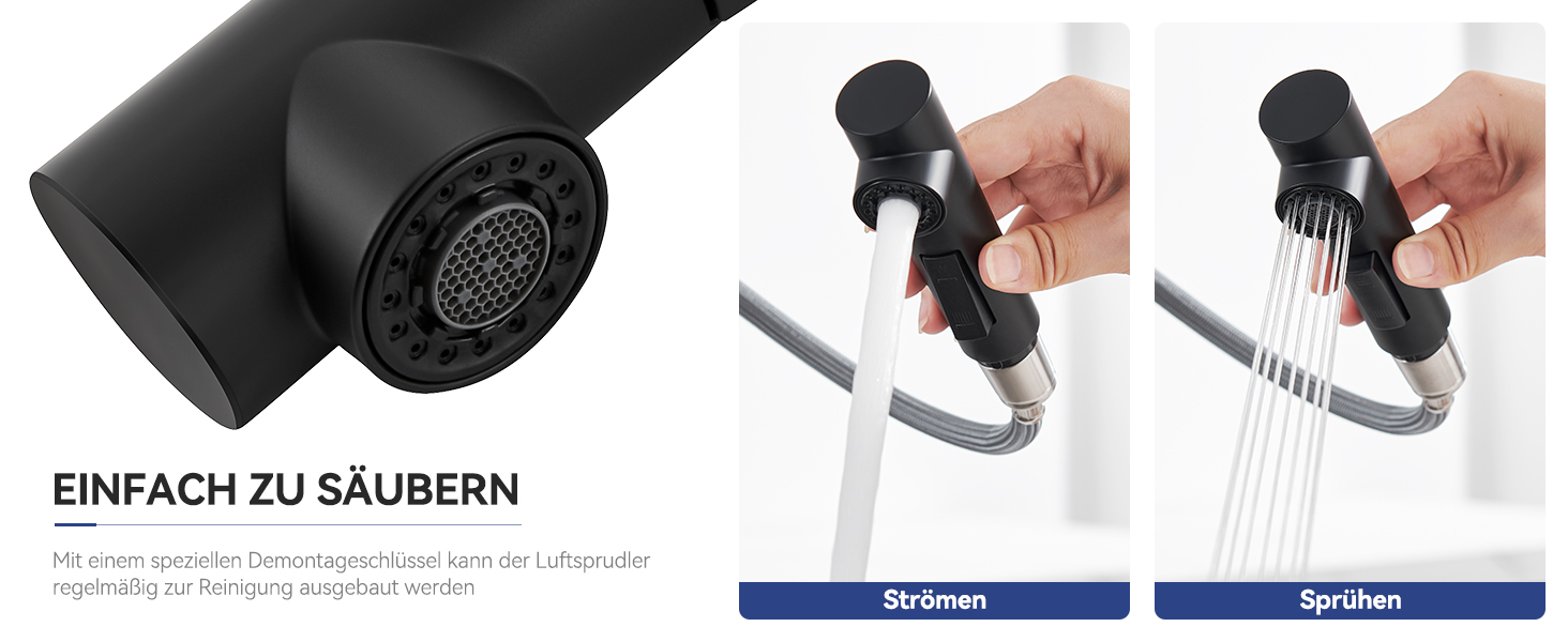 Змішувач кухонний висувний Sofetiy з душем, нержавіюча сталь, чорний, 360°