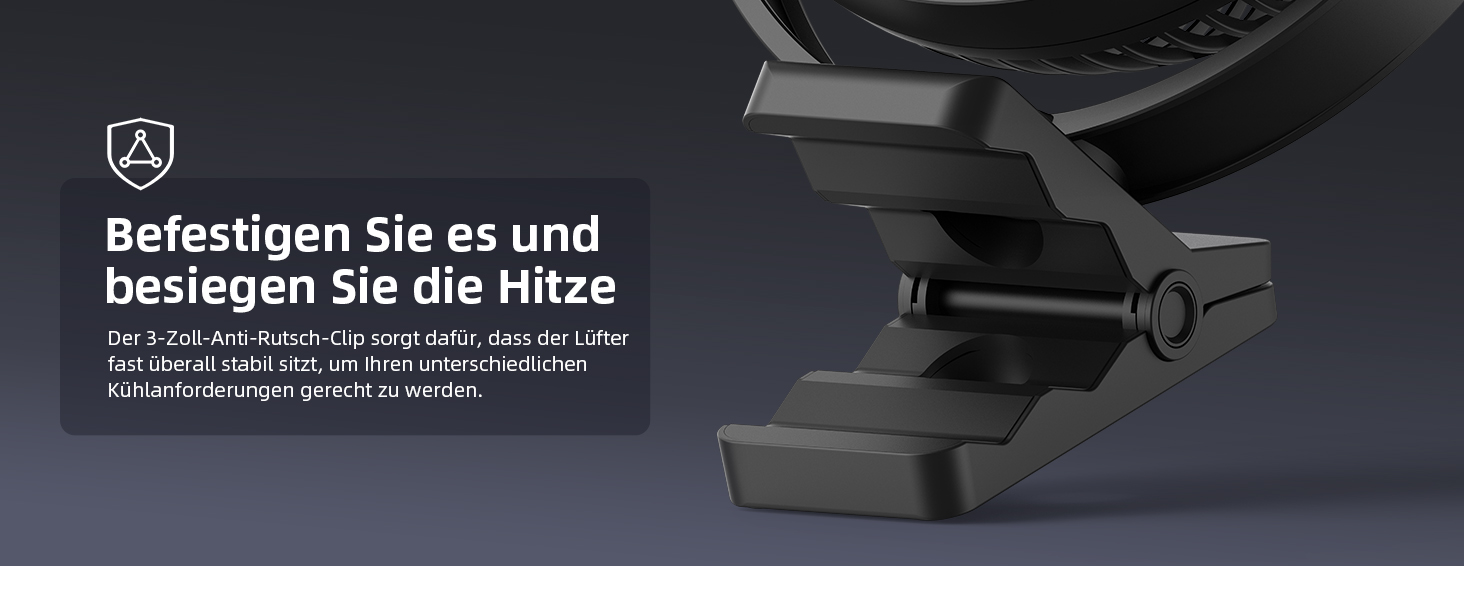 Вентилятор Koonie 10000 mAh з кліпсою, 20 см, портативний, USB, акумулятор, 4 швидкості, 360° оберт, тихий, для дому, офісу, дитячої коляски, кемпінгу, гроу-тенту, чорний