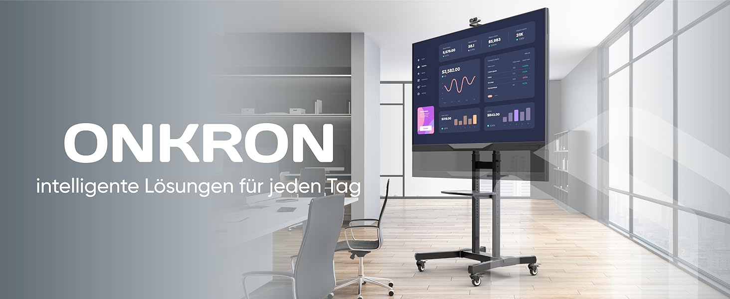 Підставка для телевізора ONKRON TS1891-B: роликова, регульована по висоті та нахилу, до 90 дюймів, 90 кг, VESA 800x600