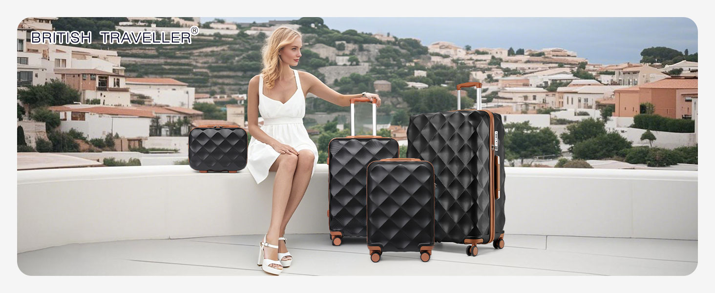 Чохол-валіза British Traveller Hartschalenkoffer, 74.5 x 49 x 30.5 см, ABS + PC, TSA-замок, 4 колеса, для подорожей та бізнесу (Чорний/Коричневий, L)