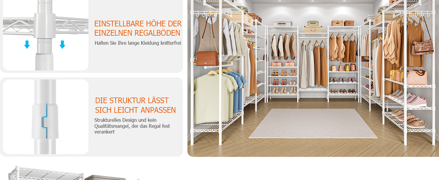 Стійка для одягу KZOBYD з полицями та вішалкою, металева, біла