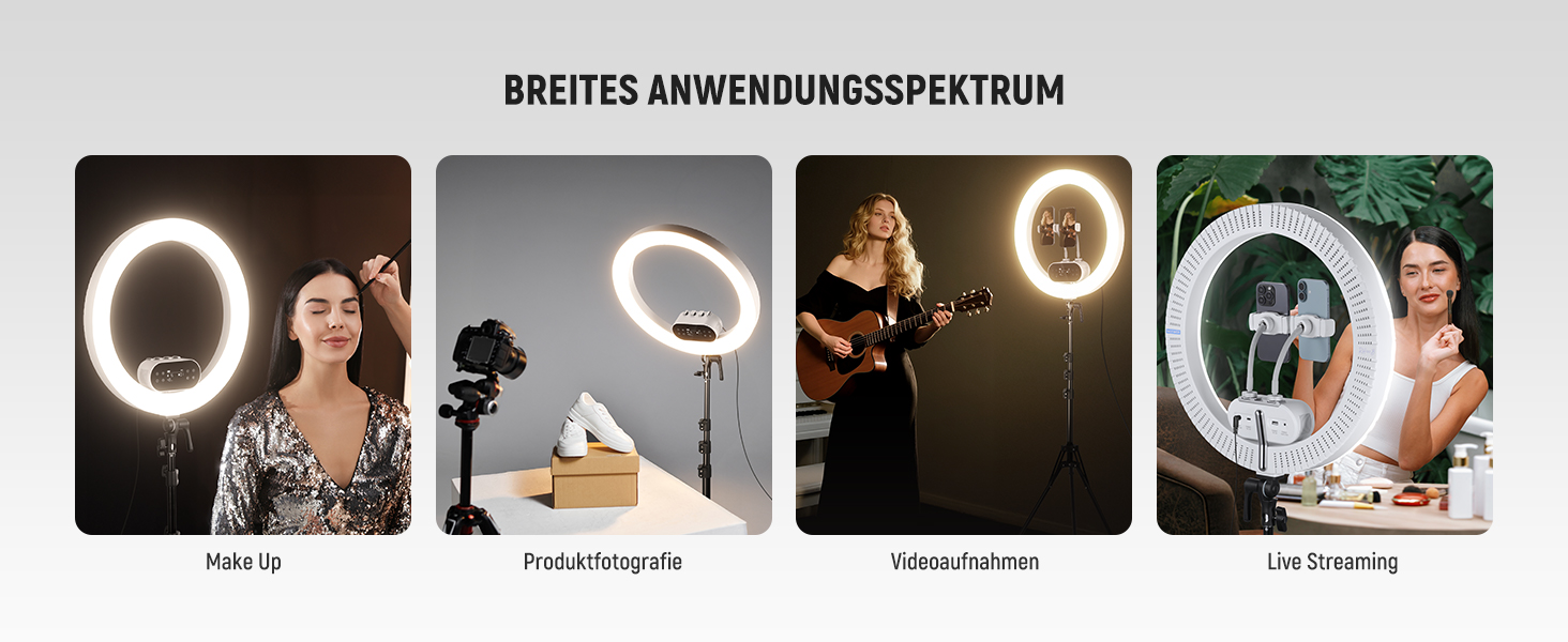 NEEWER Комплект кільцевого світла для фото та відео: 48 см, 52 Вт, регульоване LED, штатив, Bluetooth, для смартфона, YouTube, селфі (RH100B)