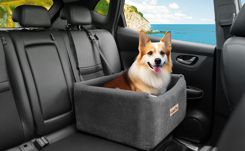 Автокрісло для собак, середнього розміру, до 15 кг, з ременем безпеки, знімний та миючий, сірий