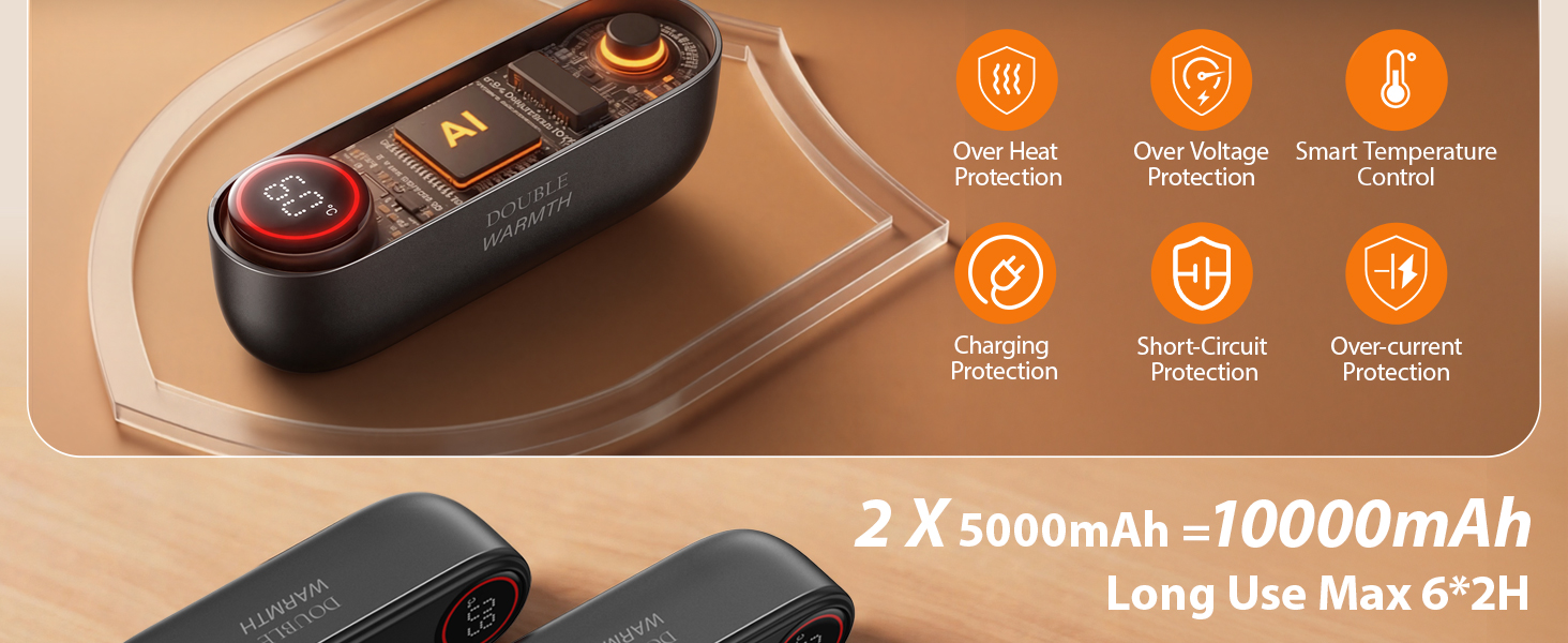 Електричний грієчка для рук SUPPOU 2 шт. 5000mAh з LED-ліхтариком, акумуляторний, для активного відпочинку та спорту, сірий