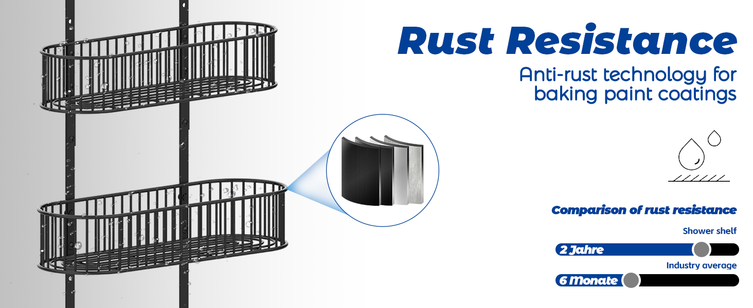 Настінна поличка для душу AIGOCITY без свердління, чорна, для скляних душових кабін, з 3 гачками, регульована висота, для шампуню та гелю для душу