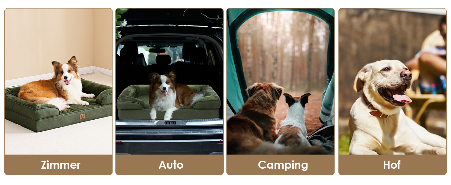 Ортопедичне ліжко для собак EHEYCIGA, 89x56 см, Memory Foam, для собак середніх та маленьких порід, вологостійке, з високим бортиком, темно-зелене