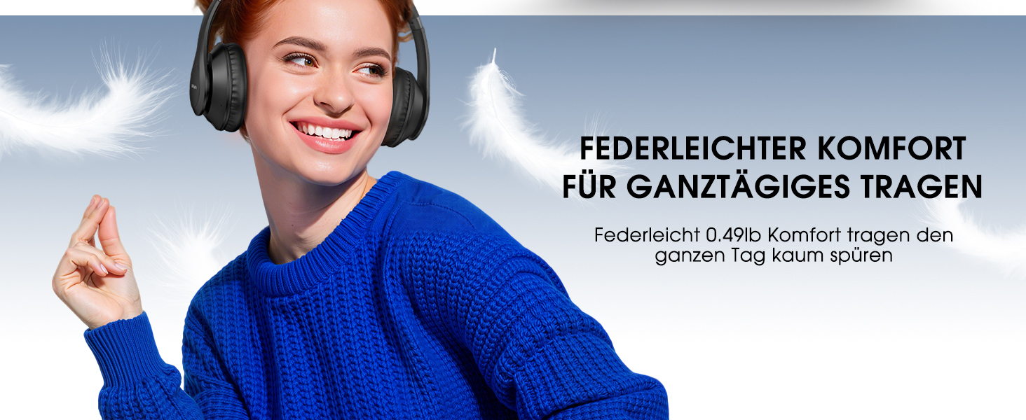 Бездротові навушники Uliptz Over-Ear Bluetooth з 65 годинами роботи, 6 EQ-режимів, HiFi стерео, складні, для подорожей/офісу/телефону/ПК (Чорний)