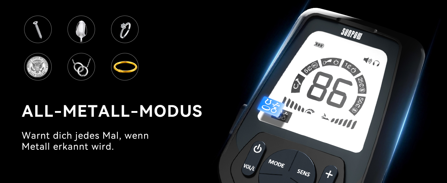 Металодетектор SUNPOW Pro Set для дорослих та дітей – професійний набір, висока точність, 4 режими пошуку, LCD-дисплей, повний комплект