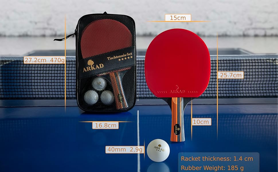 ARKAD Premium Table Tennis Set - Complete Table Tennis Racket Set with High-Quality Balls & Case - 2 Racket Performance Set