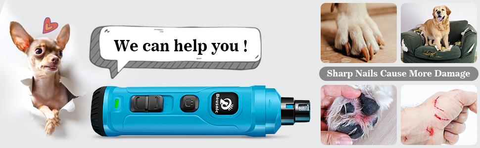 Шліфувальник для собак Bousnic Krallenschleifer: тиха електрична пилка для нігтів з LED-підсвічуванням, 2 швидкості, для собак та котів малих та середніх порід, блакитний
