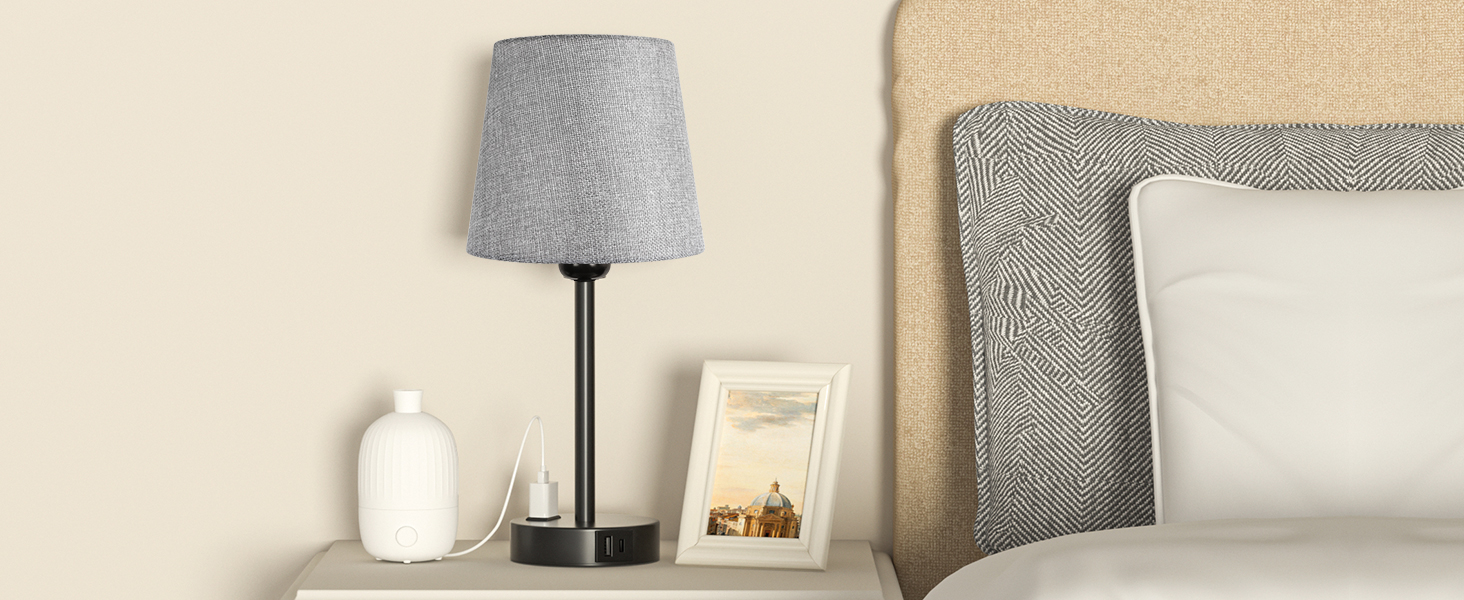 Настільна лампа Kakanuo з торшером, 2 шт., з USB-портами A+C, диммер, LED, для спальні, вітальні, дитячої кімнати, офісу (сірий/чорний)