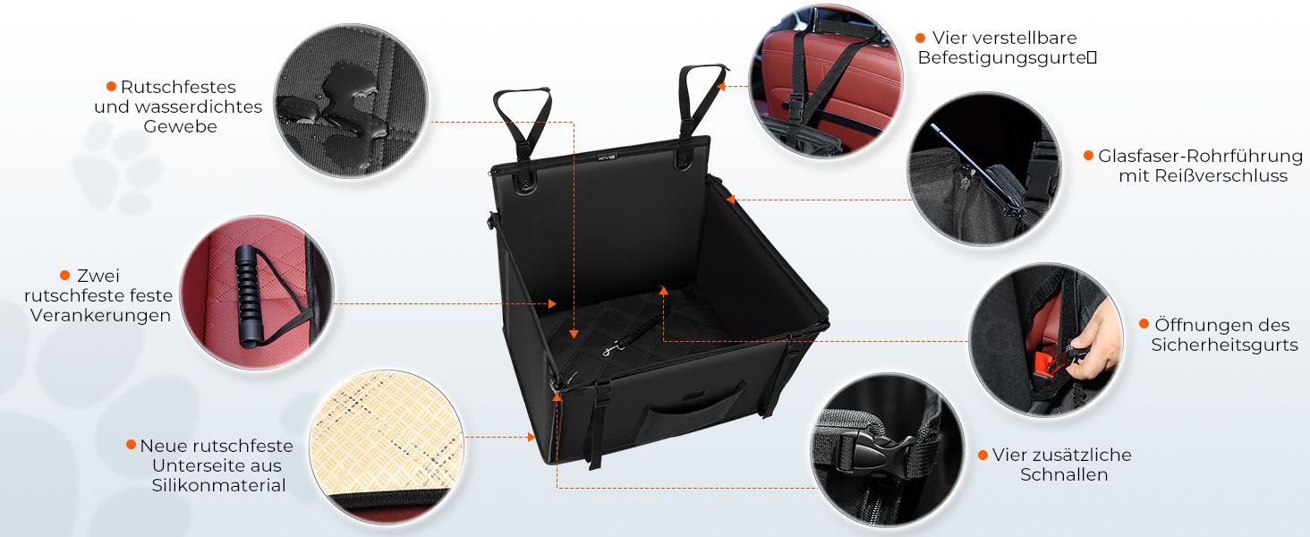 KYG Dog Car Seat - Extra Stable, Waterproof, Non-Slip - Reinforced Dog Seat for Medium & Large Dogs - L: 70x55x36cm