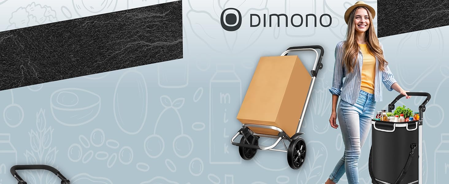 Сумка-візок Dimono Rolltex 3-в-1 для покупок, 56 л, з ізотермічним відділенням, складний шопінг-тролей, чорний