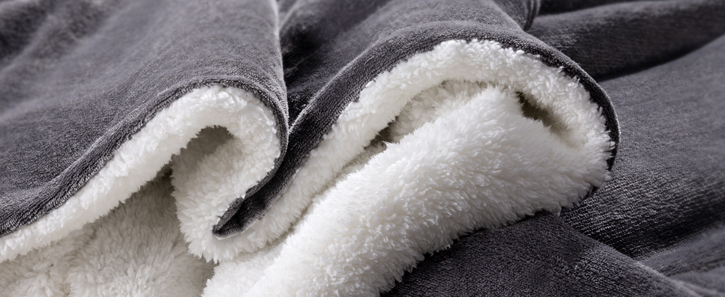 Плед KANKAEU теплий та м'який, 160x200 см, фланель та шерпа, для дивана/ліжка, зимовий, машинне прання (Антрацит)