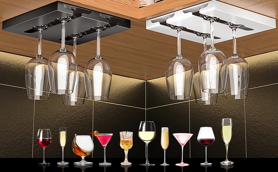 Тримачі для келихів вина ROLMZJX (2 шт.) - підвісні, для шафи, пластикові, чорні. Підходять для дому, ресторану, готелю, бару.