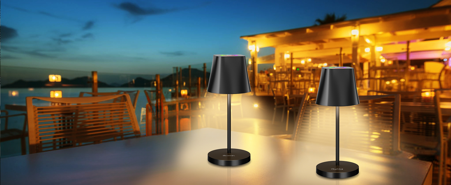 LED настільна лампа Quntis бездротова, торцева, з регулюванням яскравості, акумуляторна, USB, 3000K-5000K, IP44, для дому та вулиці, чорна (2, 3 колірні температури + RGB)