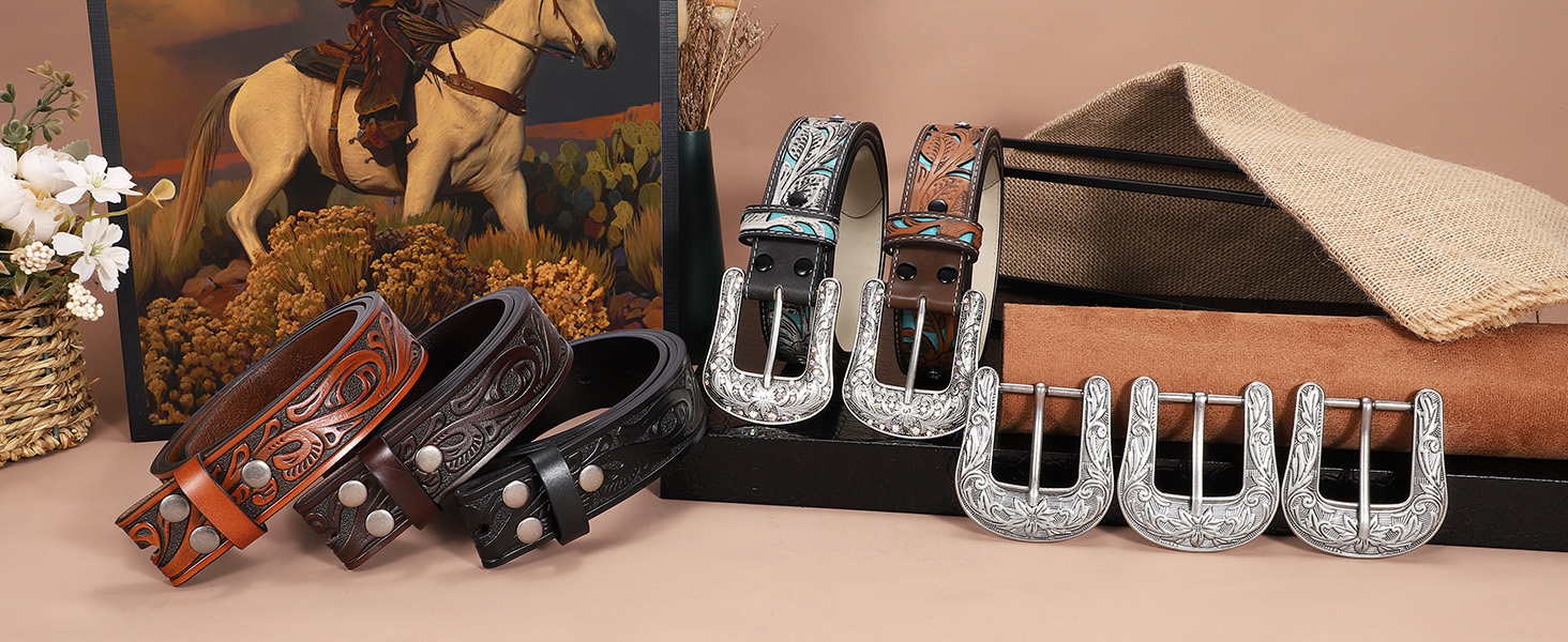 Жіночий шкіряний ремінь XZQTIVE Vintage у стилі вестерн з гравіюванням для джинсів, штанів, суконь. Колір: темно-коричневий, синій (бірюзовий діамант). Довжина: 100 см, підходить для об'єму талії 68-80 см