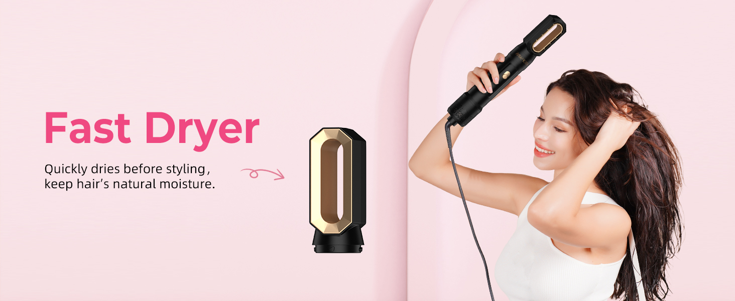 Набір для укладки волосся Atopskins Pro Airstyler 6 в 1: фен-щітка, плойка, іонізація, 1000W, чорний