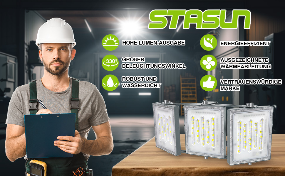 Світлодіодний прожектор STASUN 150 Вт, 15000 Лм, IP65, 6000K, для вулиці, саду, гаража, готелю, з регульованою головкою