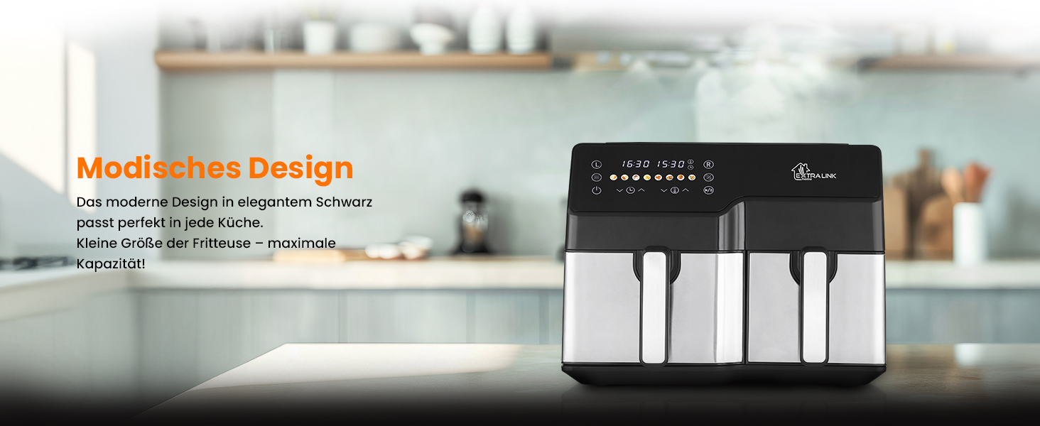 Фритюрниця Extralink 1400W Airfryer 4.2L з 10 функціями, LED-дисплеєм та економним споживанням енергії