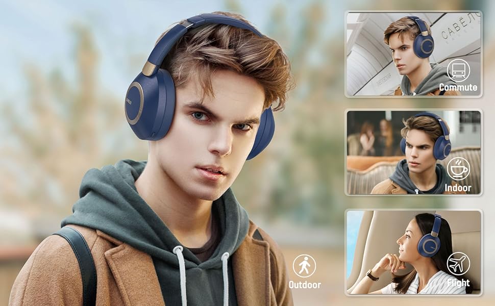 Бездротові навушники LORELEI B-C6 Over-Ear з Bluetooth, 50 годин роботи, складні, легкі, з мікрофоном, для подорожей (Бежево-білий, Navy)