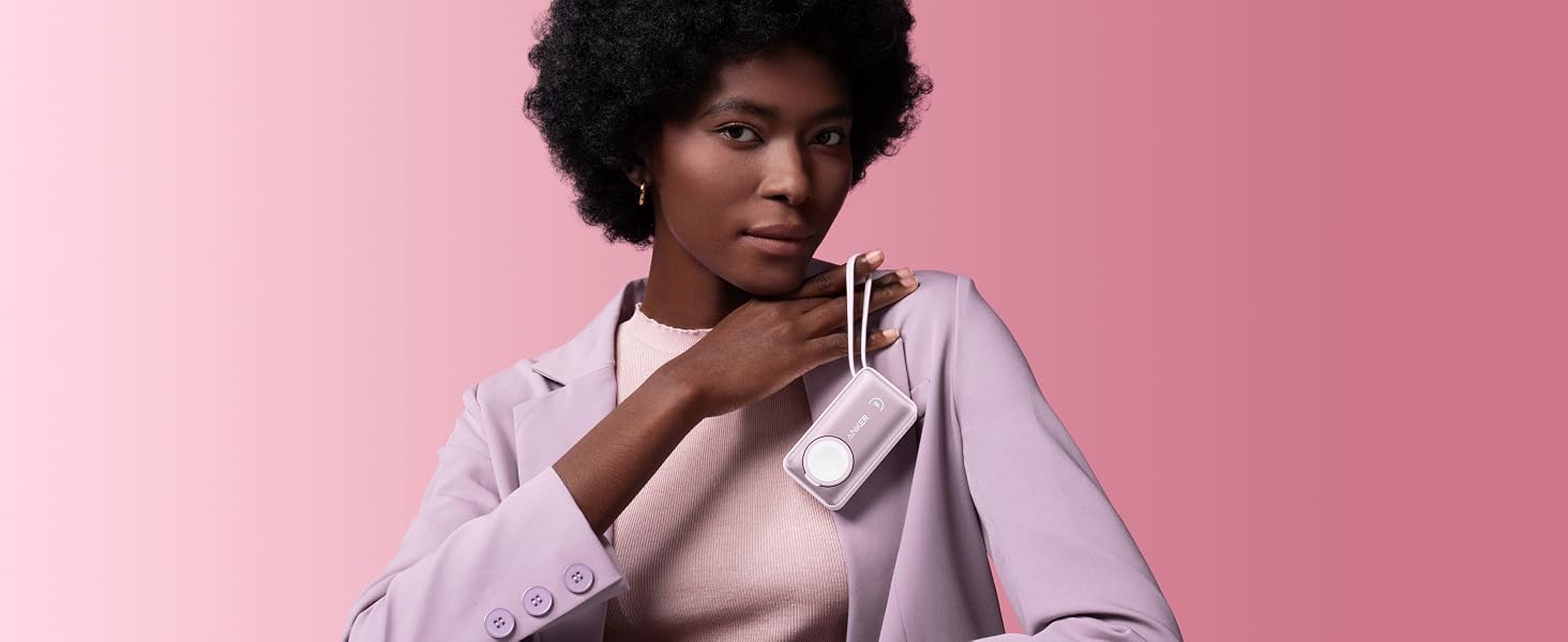 Повербанк Anker MagGo 10000mAh для Apple Watch та iPhone 17/16/15, Samsung, iPad, AirPods, вбудований кабель USB-C, 35W Max, сертифікований, Рожевий