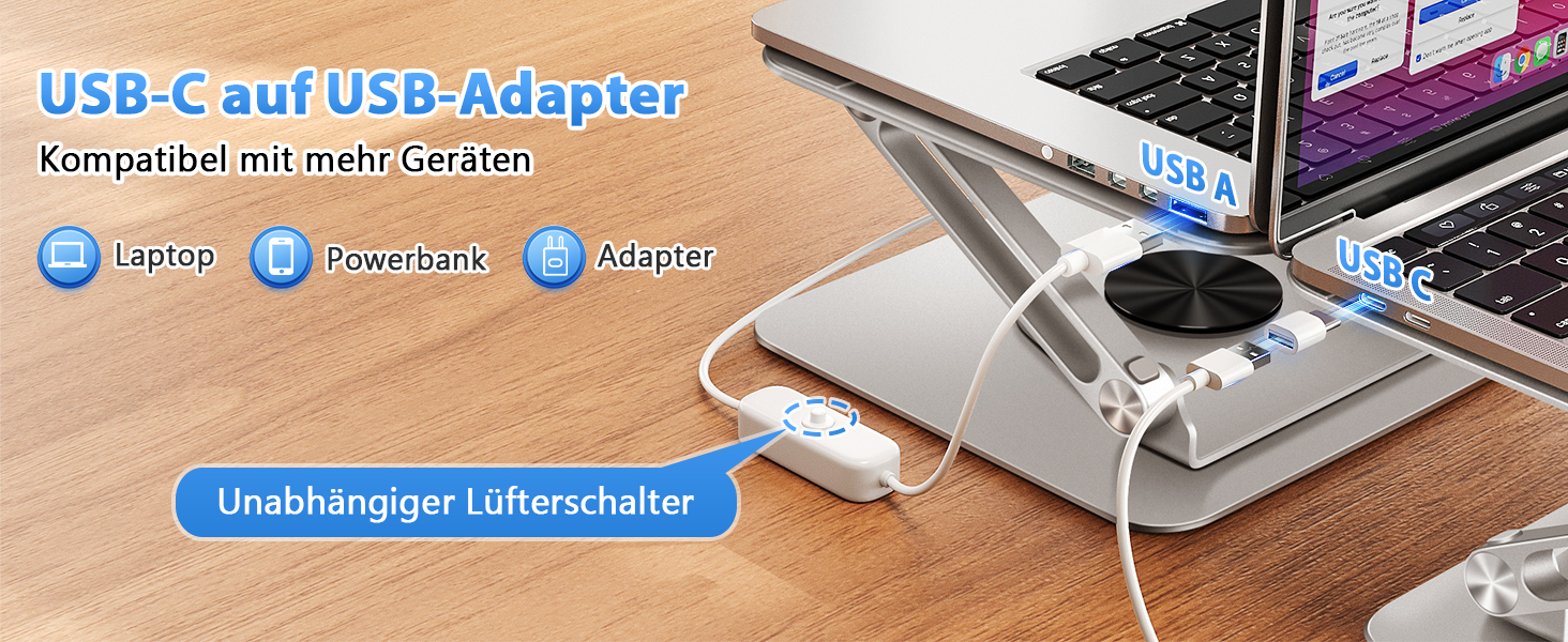 Підставка для ноутбука ICARE з магнітним кулером, 360° обертання, до 10 кг, тиха (18dB), для ноутбуків та планшетів до 16 дюймів, срібна