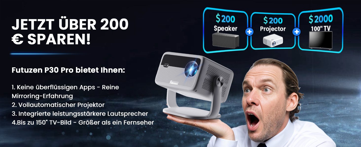 Beamer 4K з автофокусом та автотрапецеїдною корекцією: проєктор WiFi6 Bluetooth5.2, 360° обертання, FHD 1080P, для домашнього кінотеатру, з голосовим керуванням, для підключення телефону, підтримка Screen Mirroring