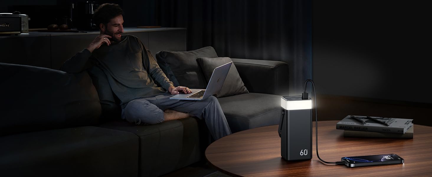 Powerbank 60000mAh 22,5W PD з USB-C, чорний: зовнішній акумулятор з 5 виходами та 2 входами, сумісний з iPhone, iPad, Samsung